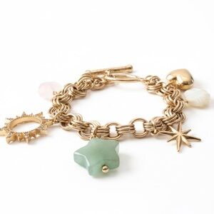 Luna Norte Celestial Gemstone Charm Bracelet - Rose Quartz & Aventurine 7”